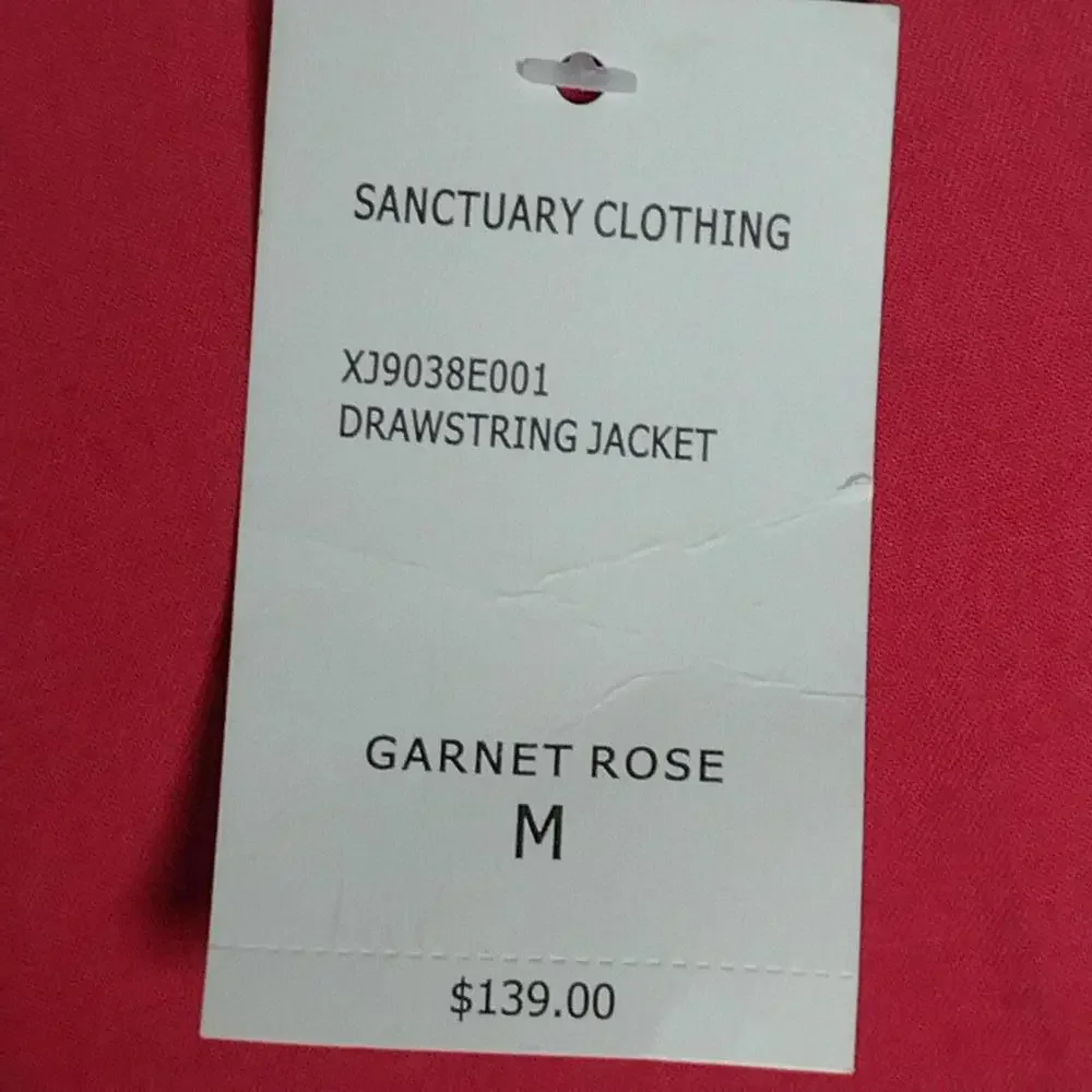 NWT Sanctuary Women's Garnet Rose/Drawstring Jacket Size Medium